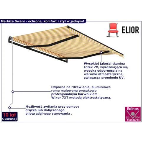 Markiza tarasowa automatyczna Swani żółto białe pasy