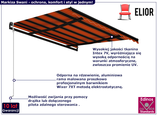 Markiza tarasowa z pilotem Swani czerwono-czarne pasy