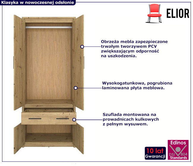 Dwudrzwiowa szafa z drązkiem z szufladą Toreso 15X
