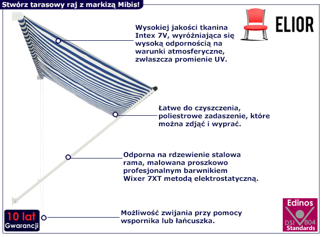 Markiza tarasowa Verino niebiesko-białe pasy