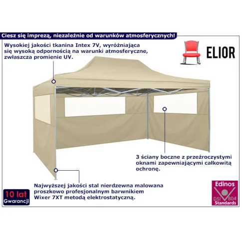 Namiot ogrodowy z oknami Vorkin kolor beżowy