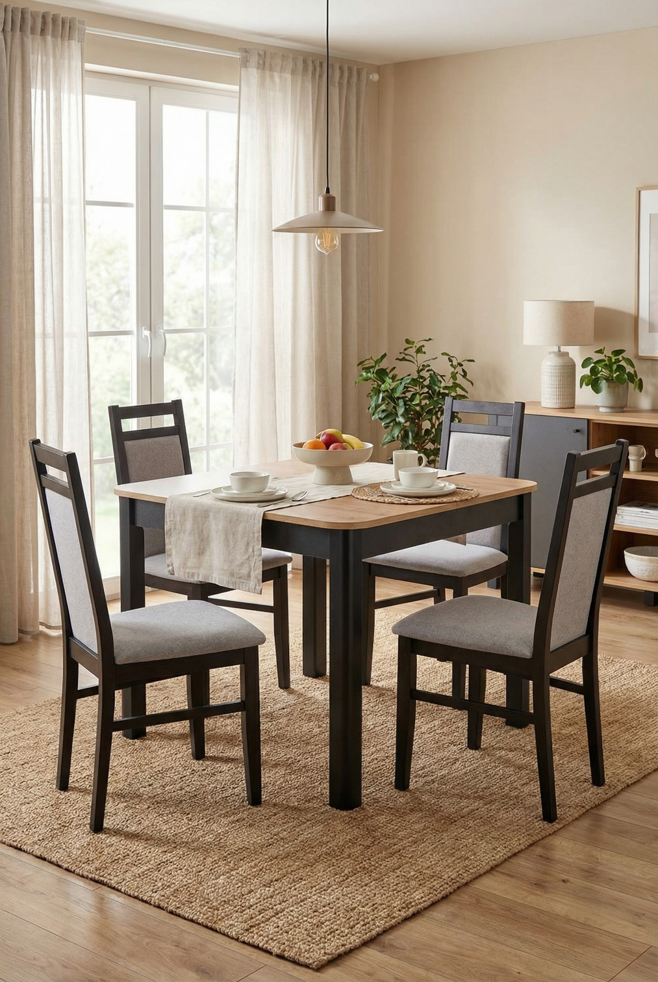 Jadalni z rozkładanym stołem kwadratowym Kalo dąb artisan + czarny