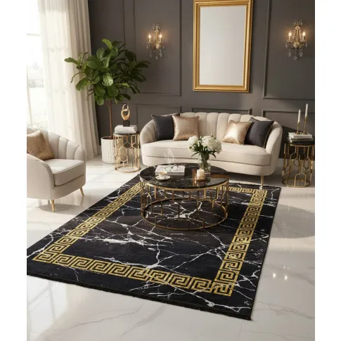 Czarny dywan glamour ze złotą ramką   Amio 3X