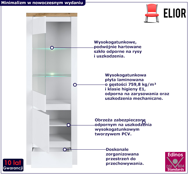 Biała witryna w formie słupka Nelora 8X