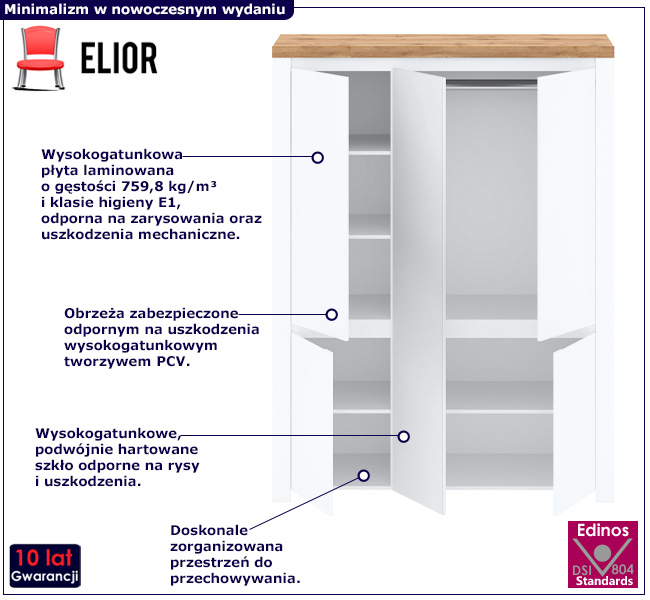 Biała szafa uchylna z lustrem Nelora 10X