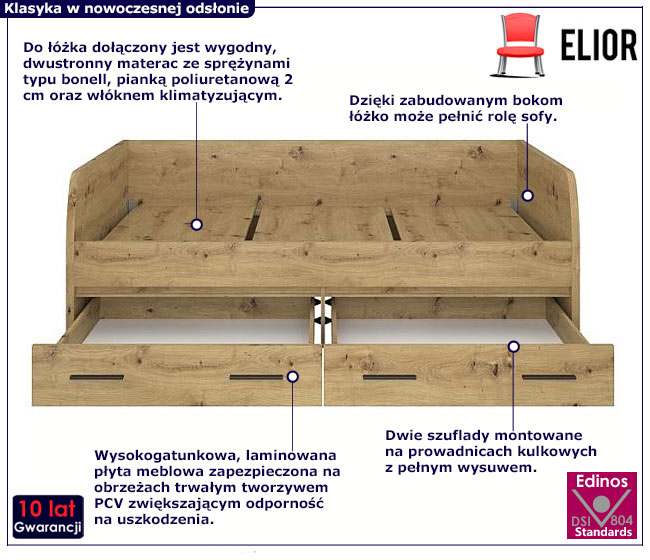 Młodzieżowe łóżko z szufladami 90x200 Basani 28X