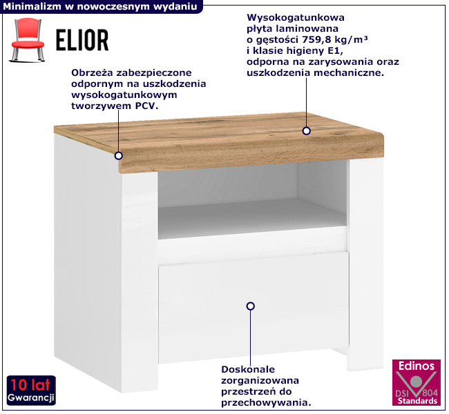 Biała szafka nocna z szufladą Nelora 12X