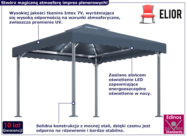 Namiot ogrodowy z oświetleniem LED Irgan kolor antracyt