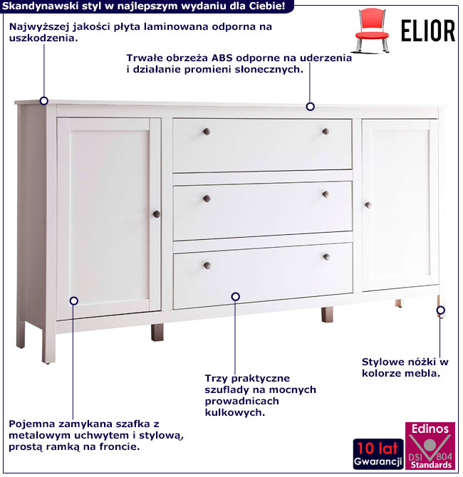 Duża biała komoda do sypialni Omaron 4X