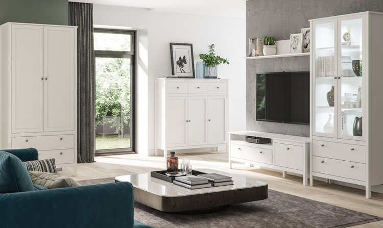 Kolekcja białych mebli w stylu skandynawskim Jasero