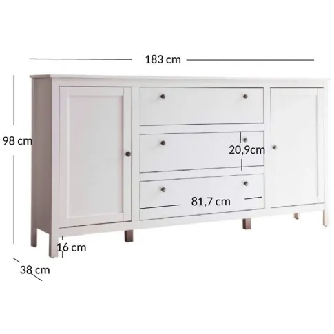 wymiary dużej komody do salonu 3 szuflady 2 szafki Jasaro 4X