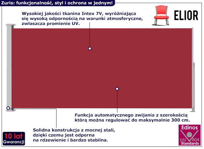 Czerwona markiza boczna Hixa