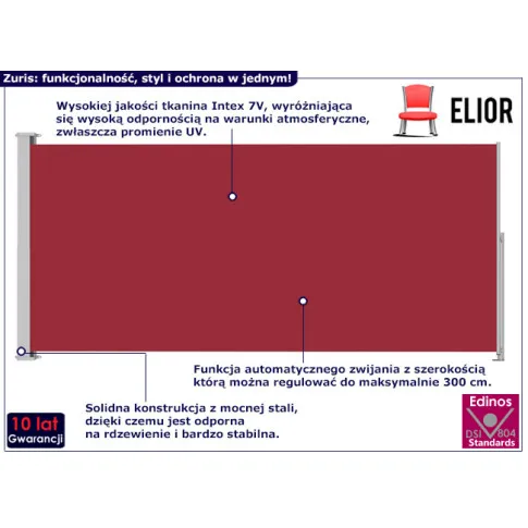 Zwijana markiza boczna Zuris kolor czerwony