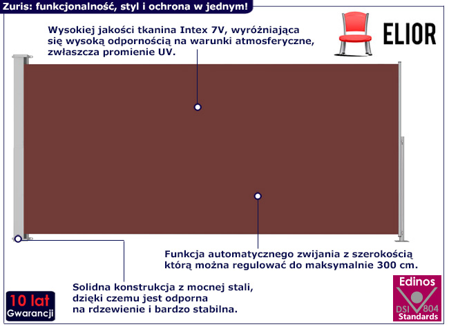 Brązowa markiza boczna Zuris