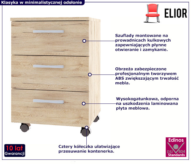 Biurowy kontenerek z 3 szufladami Lister XL 8X