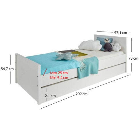 białe łóżko młodzieżowe rozsuwane podwójne z materacami Jasaro 8X Wymiary