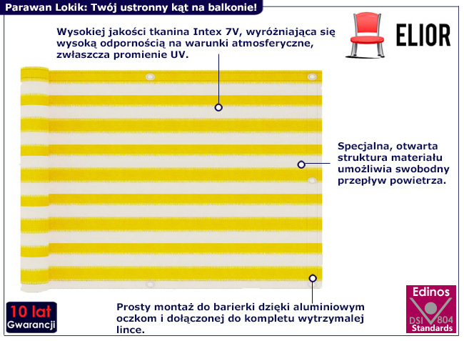 Parawan ogrodowy Lokik kolor żółto-biały