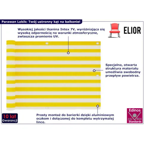 Klasyczny parawan balkonowy Lokik kolor żółto biały