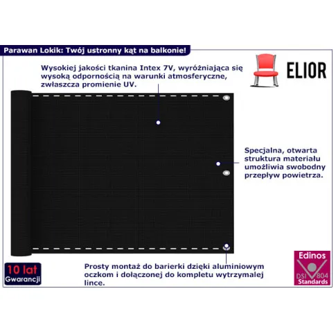Klasyczny parawan balkonowy Lokik kolor czarny