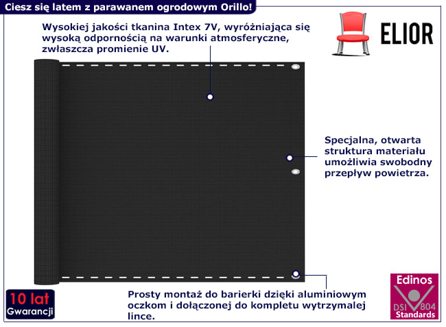 Parawan ogrodowy Orillo kolor antracyt