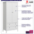 infografika białej szafy dwudrzwiowej z drążkiem i 2 szufladami Jasaro 13X