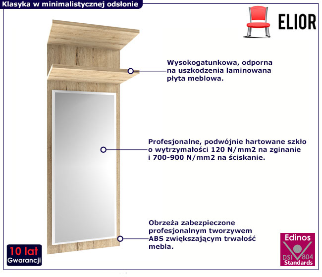 Prostokątne lustro wiszące z półkami do przedpokoju Lister XL 12X