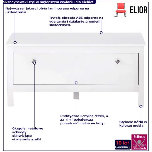 infografika białej niskiej szafki na buty Jasaro 14X
