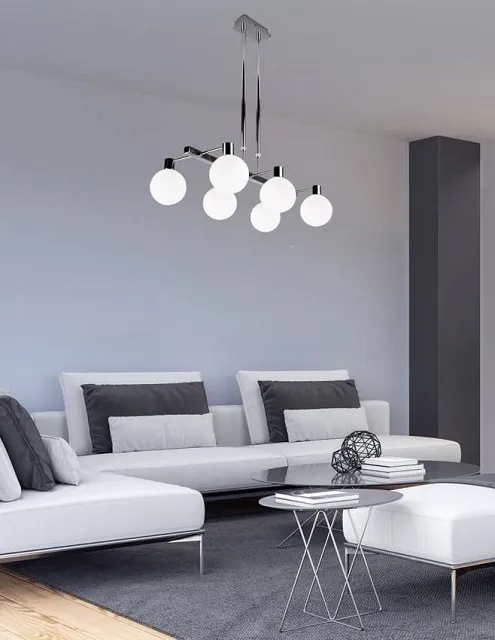Produkt Nowoczesna lampa wisząca chrom z sześcioma kloszami - V112-Suso