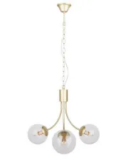 Elegancka lampa wisząca w kolorze mosiądzu z trzema szklanymi kloszami - V120-Beluso