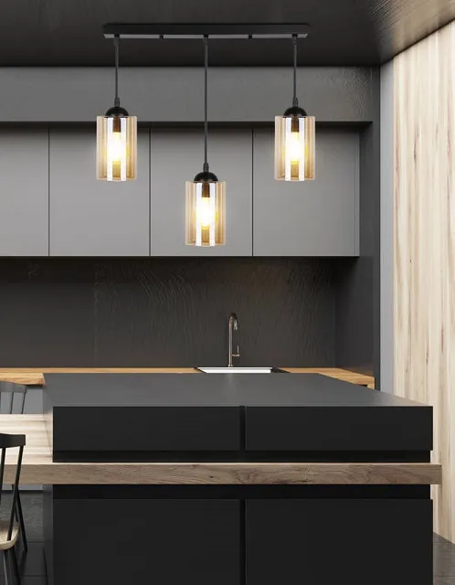 Produkt Nowoczesna lampa wisząca na listwie trzy brązowe klosze - V142-Luxurion