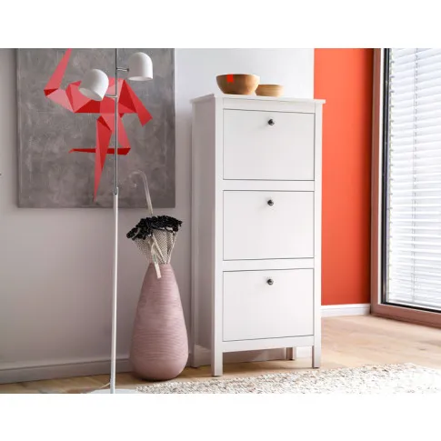 Biała szafka na buty z potrójnymi uchylnymi drzwiami Jasaro 15X