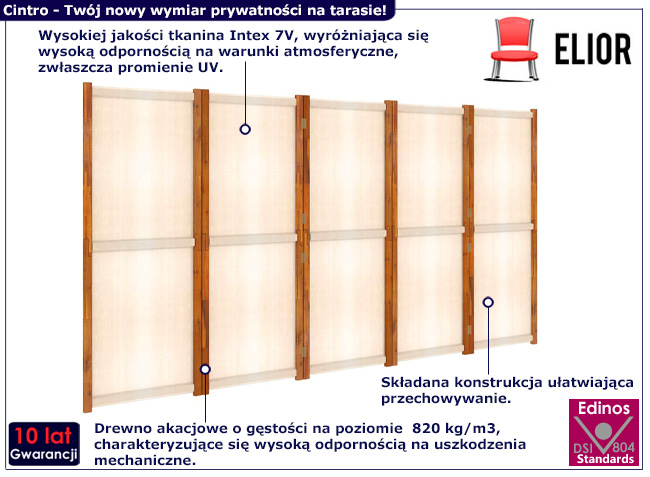 Panelowy parawan ogrodowy Cintro kolor kremowy