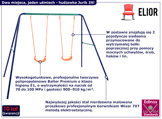 Podwójna huśtawka ogrodowa dla dzieci Jurik 3X