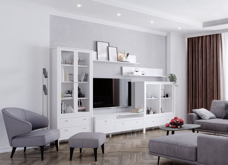Salon z nowoczesną witryną podświetlaną Omaron 22X