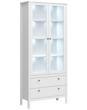 Biała dwudrzwiowa witryna LED z 2 szufladami - Jasaro 22X w sklepie Edinos.pl
