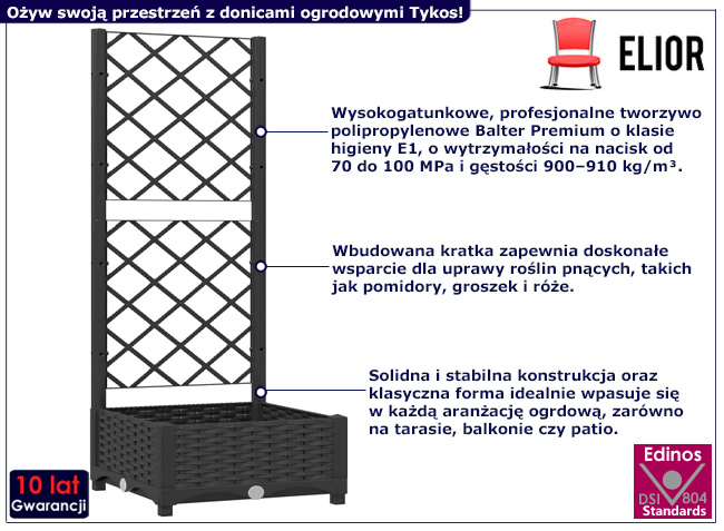 Czarna donica ogrodowa Tykos