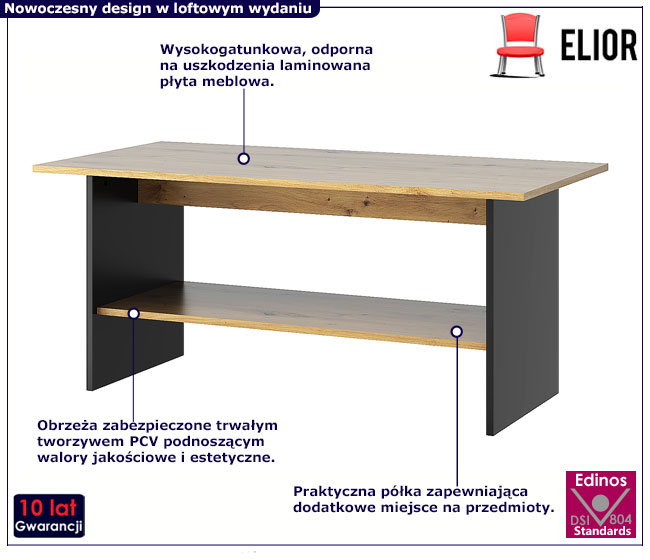Nowoczesna ława salonu dąb artisan z czarnym Flaser 4X