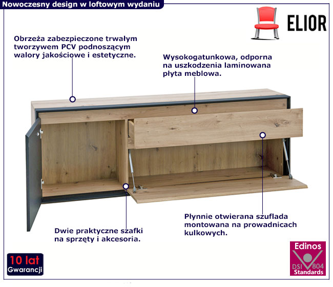 Nowoczesna szafka RTV dąb artisan z czarnym Flaser 7X