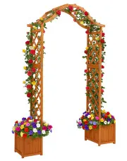 Drewniana podwójna donica ogrodowa z pergolą olcha - Ennos w sklepie Edinos.pl