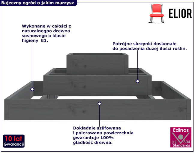Duża szara drewniana donica Edir