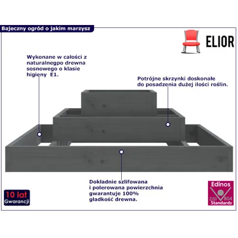 Szara drewniana sosnowa donica Beso