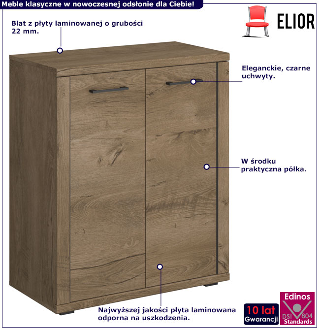 Infografika dwudrzwiowej komody klasycznej dąb lefkas Aiken 3X