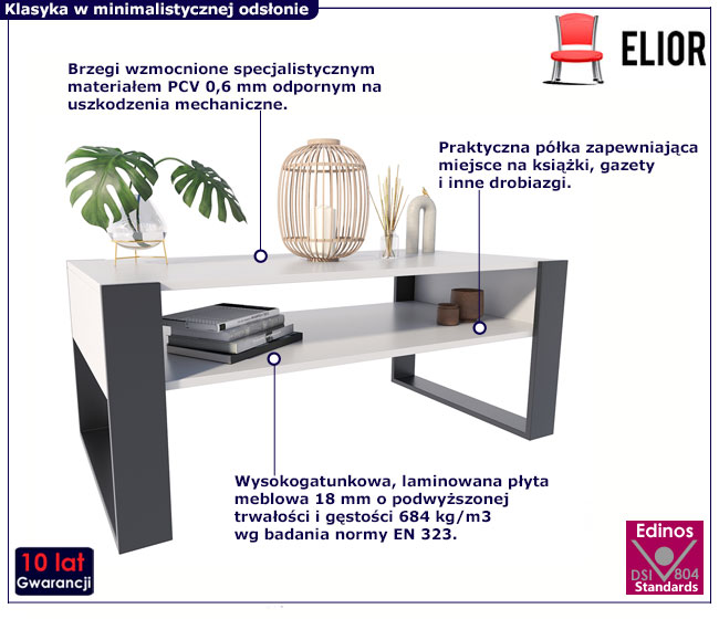 Biało-czarna ława kawowa z półką Bracio 3X