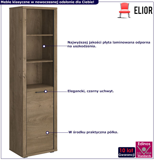 Infografika klasycznego regału otwartego dąb lefkas Aiken 7X