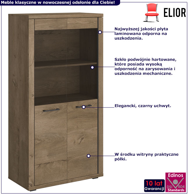 Infografika klasycznej dwudrzwiowej witryny do salonu dąb lefkas Aiken 12X