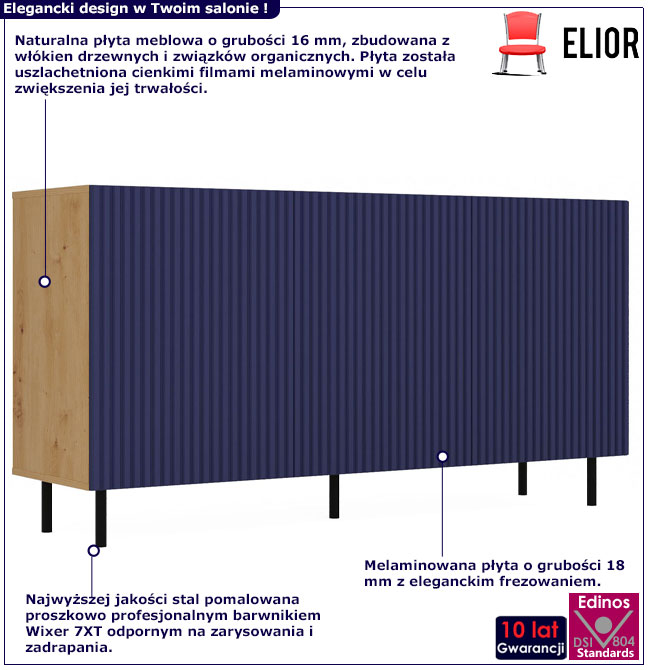Infografika granatowej komody na nóżkach Frea 5X