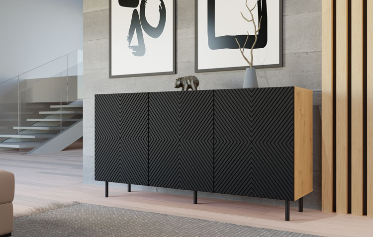 Przedpokój z czarną komodą trzydrzwiową Mofo 5X