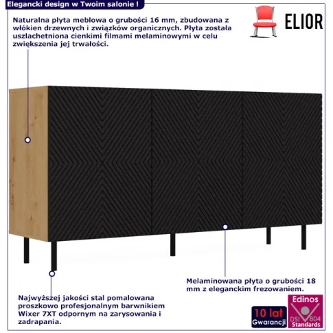 infografika komody z trzema czarnymi ryflowanymi frontami Xeni 5X