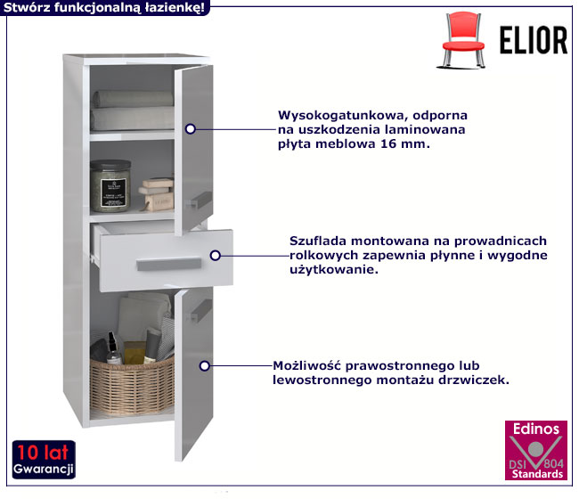 Biały półsłupek łazienkowy w połysku Alokin 4X