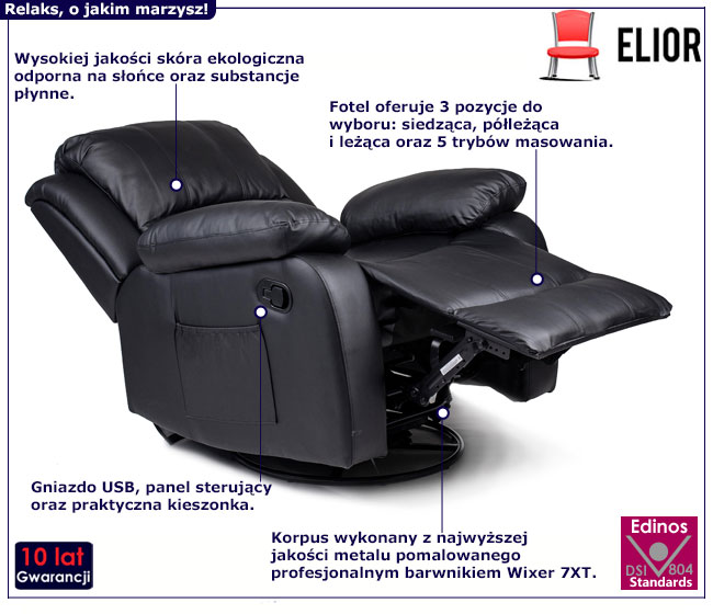 Czarny fotele z funkcją masażu Tryton 3X